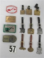 LOT OF CONSTRUCTION BELT BUCKLES & WATCH FOBS: