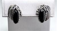 Vintage Solid Sterling Onyx Earrings 5 Grams