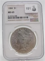 1884  MORGAN SILVER DOLLAR NGC MS63