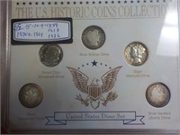 5 US Dimes 1859,1913,1936, 1970 S Proof, 1964