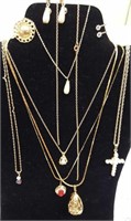 Gold look necklaces with 5 sets of earrings