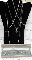 Silver look chains & earrings 6 Chains