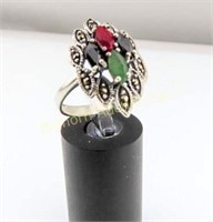 Ring Size 9; Ruby, Garnet, Emerald,