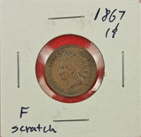 1867 Indian Cent F Scratch