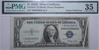 1935-E $1Silver Certificate PMG Grade of 35