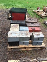 PALLET W/ ASSORTED METAL BOXES