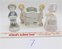 Vintage Porcelain Angel, Ceramic Boy, & Bell