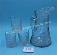 Cut Glass Pitcher and Cups