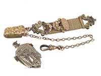 Vtg Gold Toned Watch Chain & Face Pendant