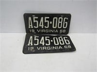 1968 VA License Plates Pairs