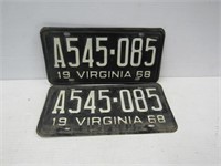 1968 VA License Plates Pairs