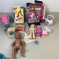 Toy Lot 6- Twister, Dolls, Puzzle, Chalk