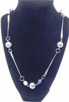 STERLING BEAD & AMETHYST GEOMETRIC NECKLACE