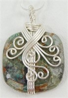 Chrysoprase Wire-Wrapped 1.6" Pendant & Chain