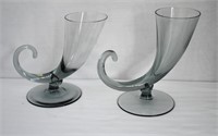 Pair Vintage Horn Of Plenty Art Glass Vases 7"