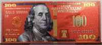 24K gold-plated banknote red