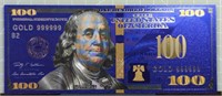 24K gold-plated banknote blue