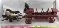 Vintage Cast Iron Horse-Drawn Fire Wagon