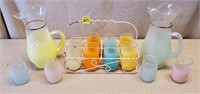 Blendo Frosted 2 Colored Pitchers & 12 Small Glass