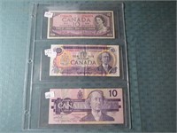 (3)  CANADA TEN DOLLAR BILLS - 1954, 1971, 1989