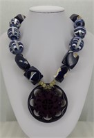 39" Blue Beaded Necklace