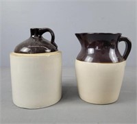 Two Pieces Of Braown / White Pottery
