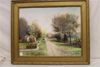 Framed Pastel by J.J. Kavanaugh ca 1900 signed