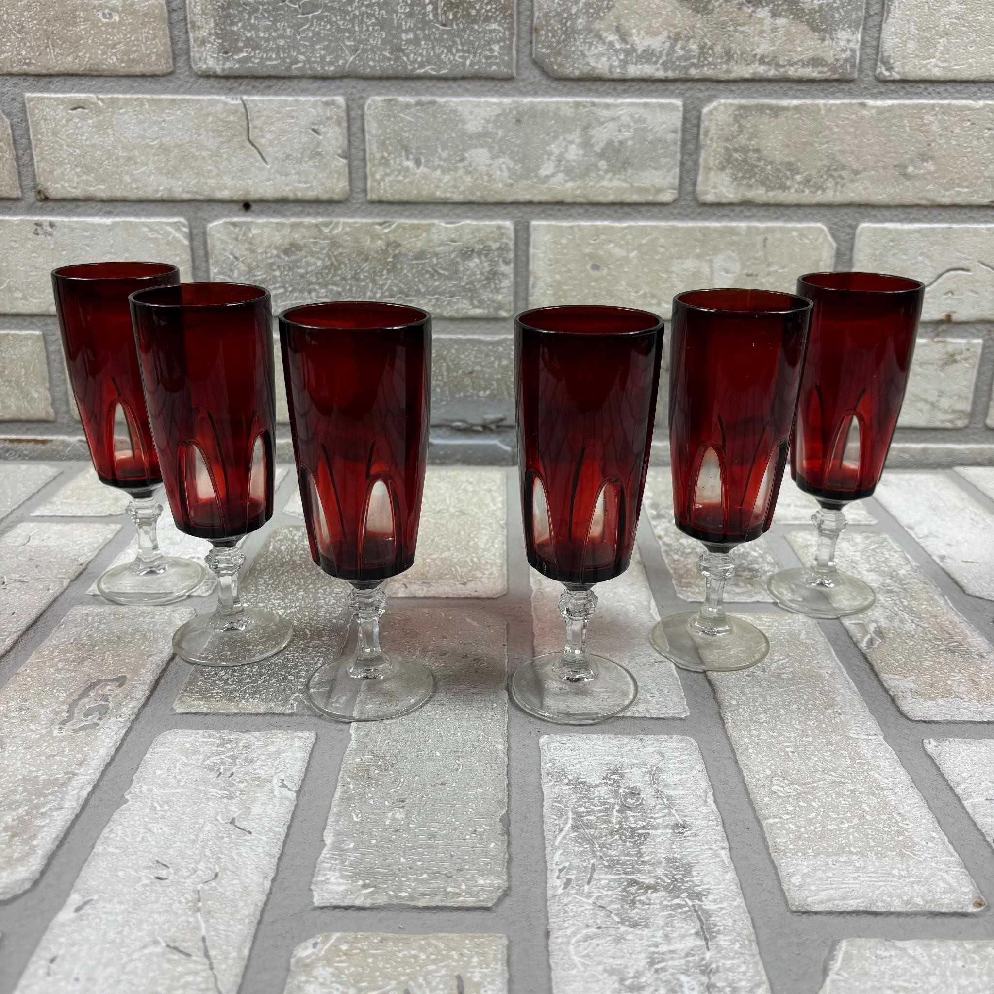 Six Ruby Glass Goblets, 1970s