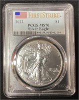 2022 SILVER AMERICAN EAGLE, GRADED MS70, FIRST