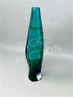 Teal color glass vase 10" tall