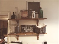 contents of shelf - kitchen decor,trash bags,&
