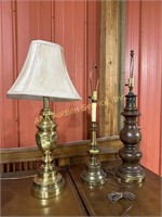 (3) table lamps brass & wood