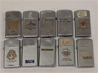 Lot of 10 Zippo Slim Lighters Most Advertising