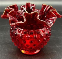 Fenton Amberina Hobnail Ruffle Vase Uv Reactive