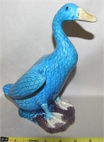 Vtg Chinese Turquoise Porcelain Duck Statue 8 5/8"