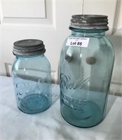 2 Blue Mason Jars with Lids