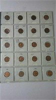 Sheet Of 20 Unc US One Cent Coins Various Years