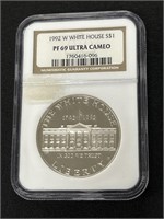 1992 Silver $1 White House Coin.