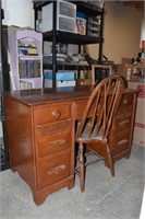 Vintage Wood Desk & Rush Bottom Chair