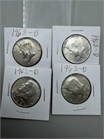 (4) 40% Silver Kennedy Half Dollars