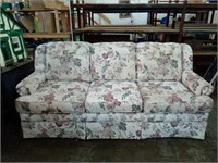 Floral Beige & Plum Couch Measures 75" x 35" x