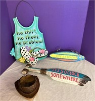 Tiki Ashtray and Beach Signs