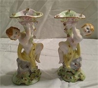 Pair of 2 Porcelain angel candle holders