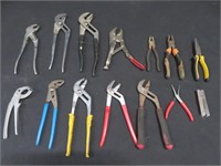 13 PAIRS OF PLIERS & 2 PAIRS VICE GRIPS