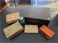 4 Wooden/Cigar Boxes & Map
