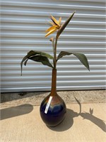 Blue and Brown Vase 11"x 24" w/Bird of Paradise