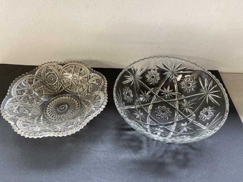 (2) Lrg Fancy Pressed Pattern Glass Bowls