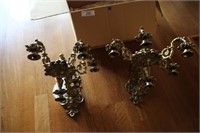 2 HEAVY BRASS WALL CANDLE STICK HOLDERS