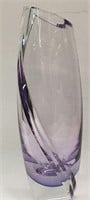 Signed Lavender Glass Vase With Cut Design