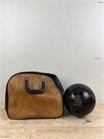 Bowling ball with leather bowling bag